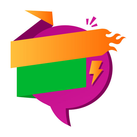 Colorful speech bubble with lightning. Flat style. Vector illustration.のイラスト素材