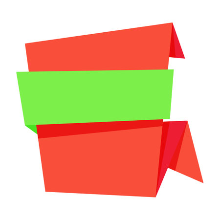 Red and green origami banners. Vector illustration isolated on white background.のイラスト素材