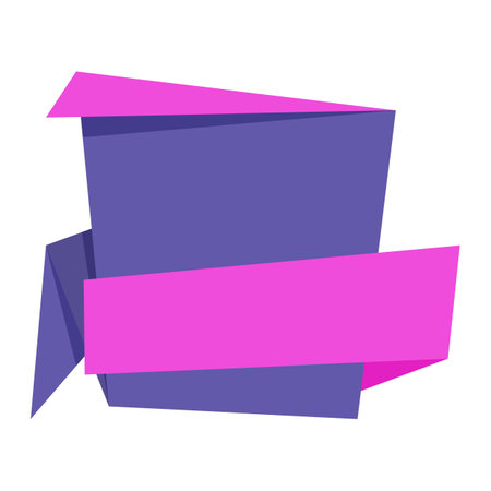 Purple origami banner with ribbon isolated on white background. Vector illustration.のイラスト素材