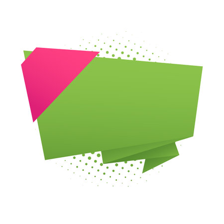 Abstract green origami speech bubble with halftone dots. Vector illustrationのイラスト素材