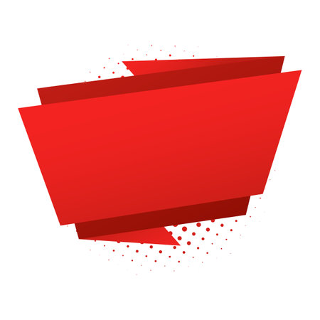 Red origami banner with halftone dots. Vector illustration.のイラスト素材