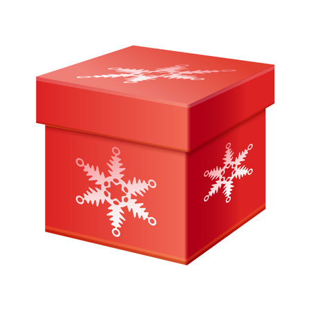 Red gift box with snowflakes on white background. Vector illustration.のイラスト素材