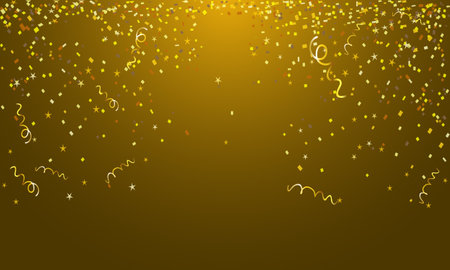 Gold Festive Confetti. Carnival Serpentine. Falling Stars. Bokeh Festive Tinsel. Gold Festive Background. Falling Golden Confetti. New Year, Christmas Vector illustration.のイラスト素材