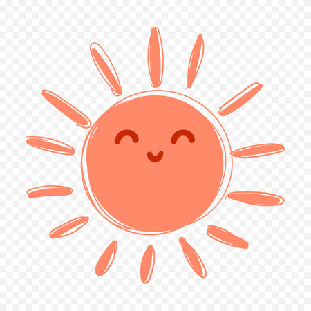 Cute kawaii sun icon on transparent background. Vector illustrationのイラスト素材