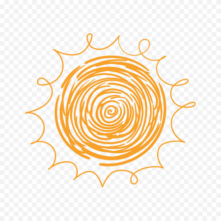 Sun icon in doodle style isolated on transparent background. Vector illustration.のイラスト素材