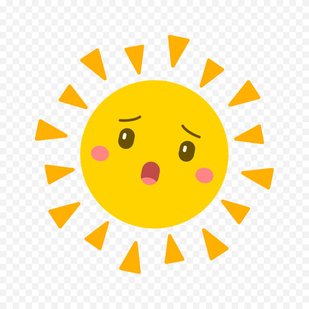 Cute cartoon sun icon isolated on transparent background. Vector illustration.のイラスト素材