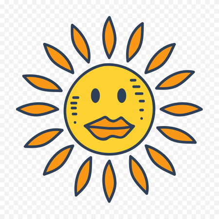 Smiling sun icon. Flat vector illustration. Isolated on transparent background.のイラスト素材