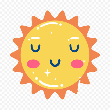 Cute kawaii sun icon on transparent background. Vector illustrationのイラスト素材