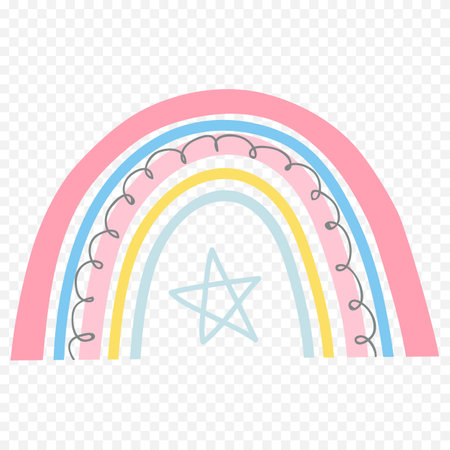 Rainbow with star. Vector illustration. Isolated on transparent background.のイラスト素材