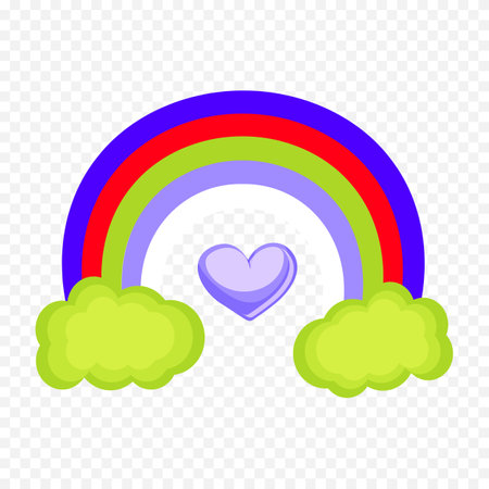 Rainbow with heart and clouds icon. Flat illustration of rainbow with heart and clouds vector icon for webのイラスト素材