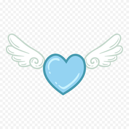 Blue heart with wings isolated on transparent background. Valentines day vector illustration.のイラスト素材