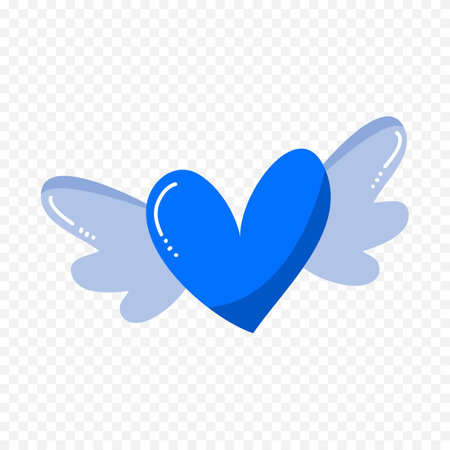 Blue heart with wings icon isolated on transparent background. Vector illustration.のイラスト素材
