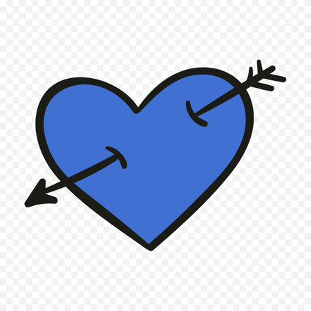 Heart pierced by arrow icon in flat style. Love symbol vector illustration on transparent background.のイラスト素材