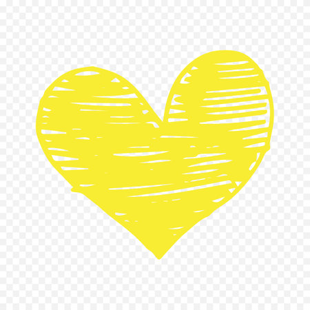 Hand drawn yellow heart isolated on transparent background. Vector illustration for your designのイラスト素材
