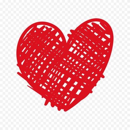Hand drawn red heart. Vector illustration. Isolated on transparent background.のイラスト素材