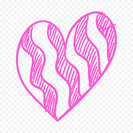 Heart with stripes. Vector hand drawn doodle illustration isolated on transparent background.のイラスト素材