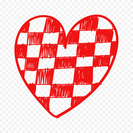 Hand drawn checkered heart isolated on transparent background. Vector illustration.のイラスト素材