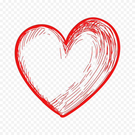 Hand drawn red heart on transparent background. Vector illustration for your designのイラスト素材