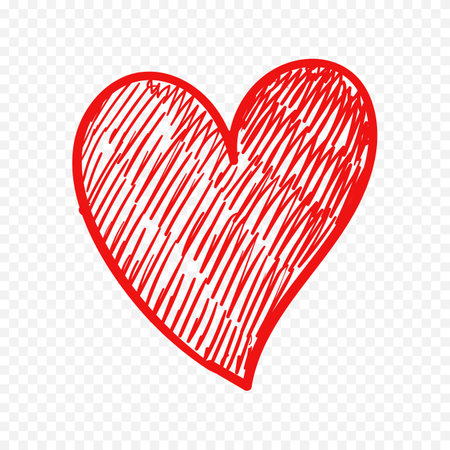 Red hand drawn heart on transparent background. Vector illustration for your designのイラスト素材