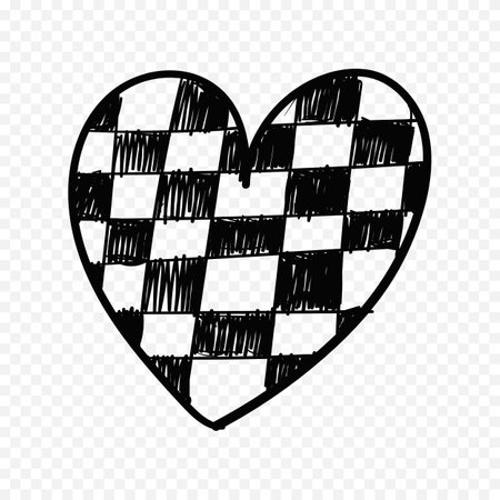 Hand drawn checkered heart. Black and white vector illustration.のイラスト素材