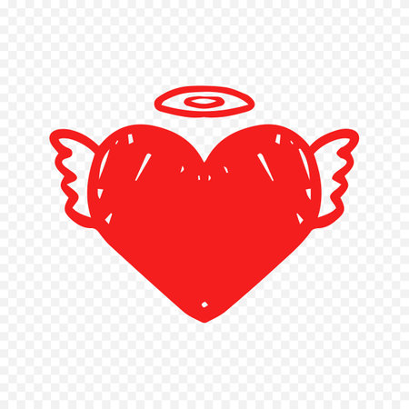 Red heart with wings icon isolated on transparent background. Love symbol. Valentines day card. Vector illustrationのイラスト素材