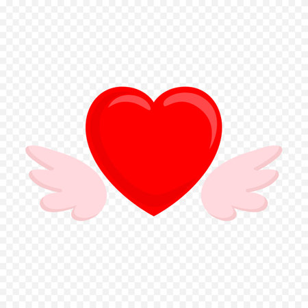 Red heart with wings icon. Flat illustration of red heart with wings vector icon for web designのイラスト素材