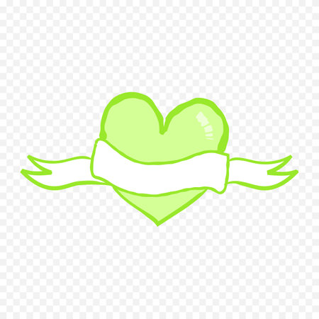 Green heart with ribbon isolated on transparent background. Vector illustration in flat style.のイラスト素材