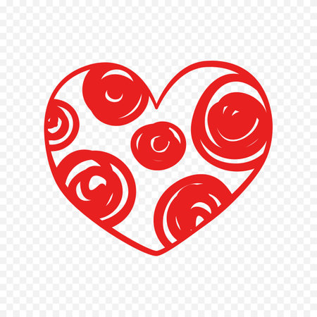 Red heart with roses isolated on transparent background. Love symbol. Vector illustration.のイラスト素材