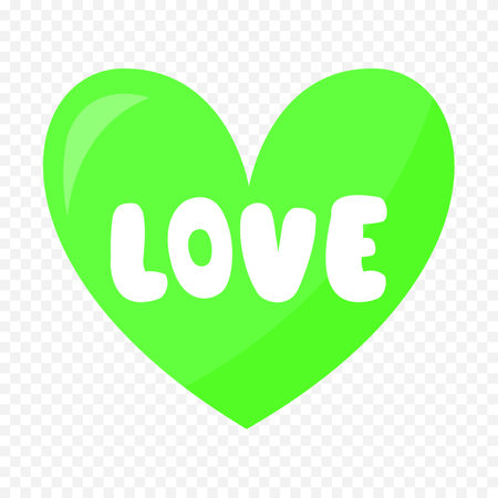 Green heart with the word love isolated on transparent background. Vector illustration.のイラスト素材