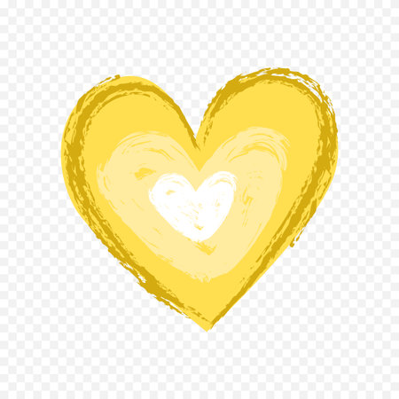 Hand drawn yellow heart isolated on transparent background. Vector illustration for your designのイラスト素材