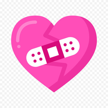 Heart with adhesive bandage icon. Flat vector illustration on transparent background.のイラスト素材