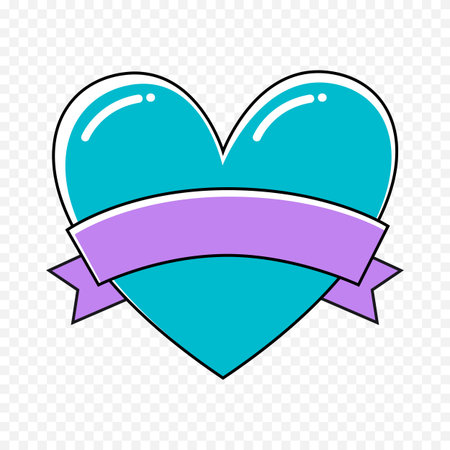 Heart icon with ribbon. Vector illustration in flat style on transparent background.のイラスト素材