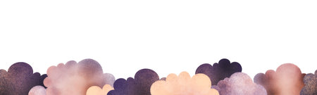 Seamless border digital illustration of colorful clouds with watercolor texture. Perfect for childrens books, nursery decor, or fabric patterns. Raster graphic, ideal for whimsical designs and backgrounds.の写真素材