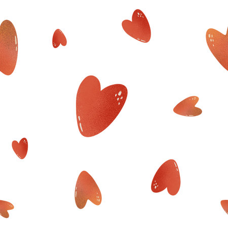 Seamless pattern cute textured red hearts. Warm terracotta tones, romantic motif. Perfect for...