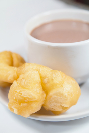 Chinese Dough Stick with cocoa drinkの写真素材