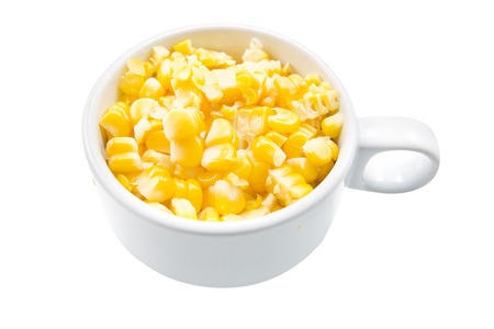 Boiled corn cobs isolated on white backgroundの写真素材