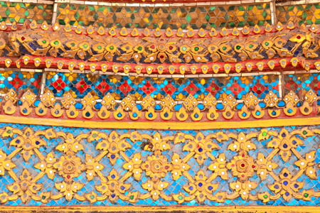 Traditional Thai style art gold painting pattern in Temple Bangkok, Thailandの写真素材