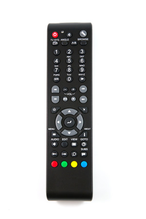 tv remote control keypad black on white isolatedの写真素材