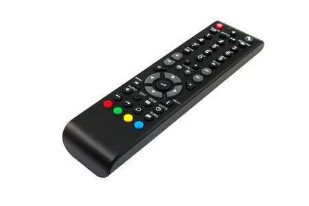 tv remote control keypad black on white isolatedの写真素材