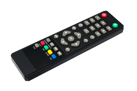 tv remote control keypad black on white isolatedの写真素材