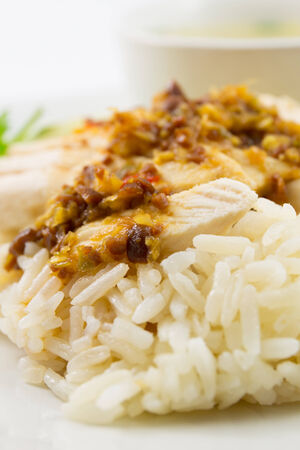rice steamed with chicken soupの写真素材