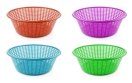 Plastic basket on isolated white backgroundの写真素材