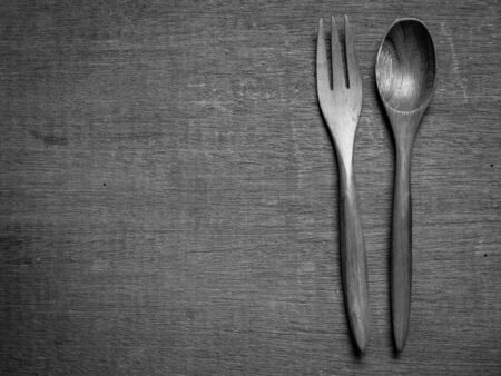 Wooden spoon on wooden tableの写真素材
