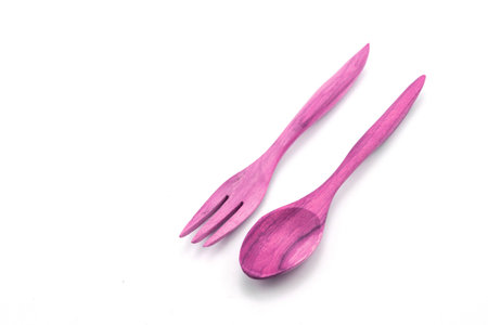 Wooden spoon on white backgroundの写真素材