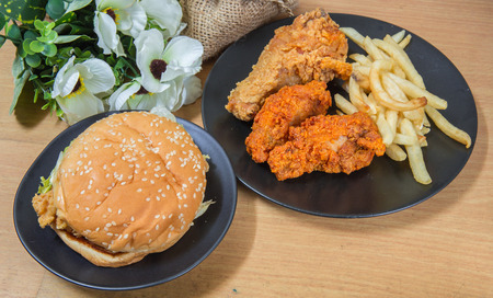 hamburger with chickenの写真素材