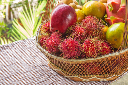 basket with fruitsの写真素材