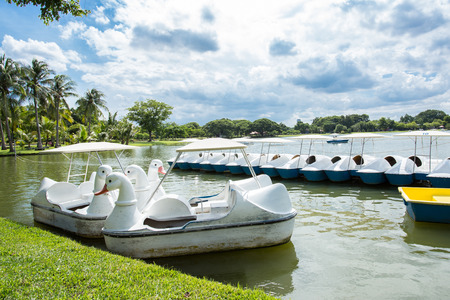 swan pedal boat and riverのeditorial素材