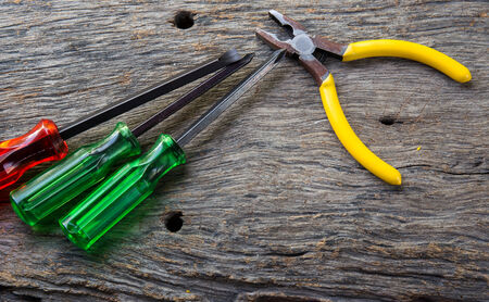 Work tools on wood tableの写真素材