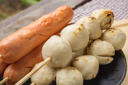 The grilled sausage and meat ball in Thai styleの写真素材