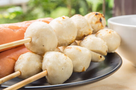 The grilled sausage and meat ball in Thai style